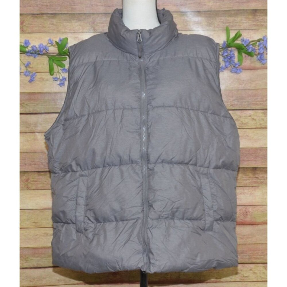 Heat Keep Ladies Gray Sleeveless Quilted Puffer Jacket Size XXL Pocket Insulated
